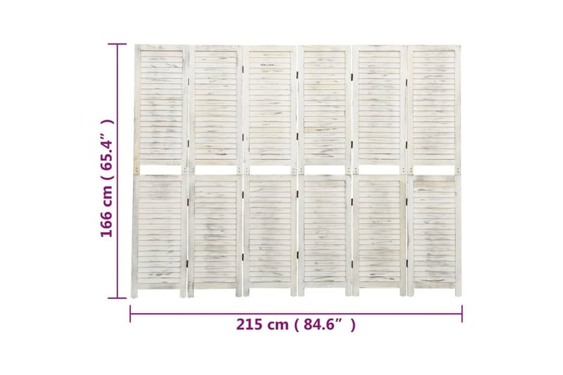 Rumsavdelare 6 paneler antikvit 215x166 cm massivt trä - Vit - Inredning - Rumsavdelare - Skärmvägg