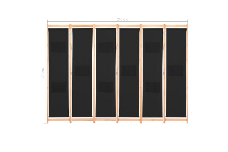 Rumsavdelare 6 paneler 240x170x4 cm svart tyg - Svart - Inredning - Rumsavdelare - Skärmvägg