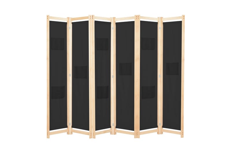Rumsavdelare 6 paneler 240x170x4 cm svart tyg - Svart - Skärmvägg - Rumsavdelare
