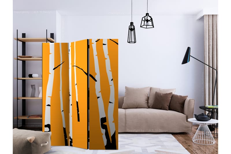Rumsavdelare Birches on the Orange Background 135x172 cm - Artgeist sp. z o. o. - Inredning - Rumsavdelare - Vikskärm