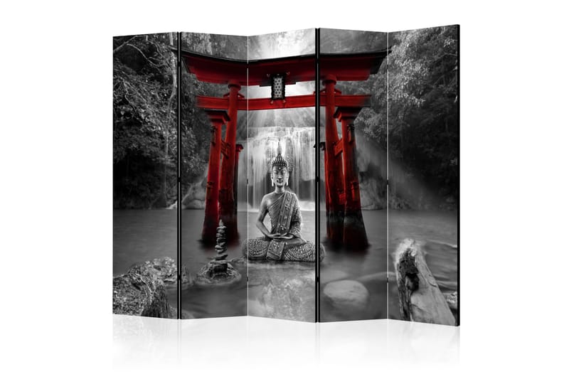 Rumsavdelare - Buddha Smile (Red) II 225x172 - Artgeist sp. z o. o. - Inredning - Rumsavdelare - Vikskärm