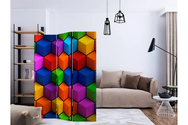 Rumsavdelare Colorful Geometric Boxes 135x172 cm - Artgeist sp. z o. o. - Inredning - Rumsavdelare - Vikskärm