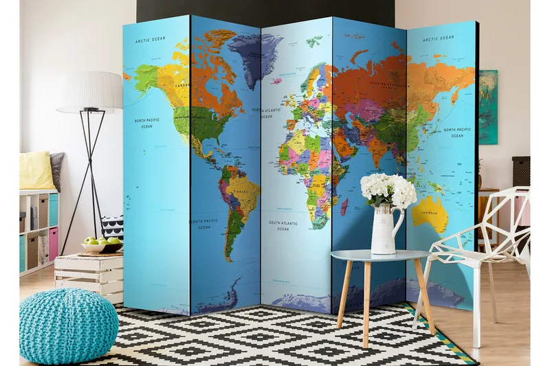Rumsavdelare Colourful Geography 225x172 - Artgeist sp. z o. o. - Inredning - Rumsavdelare - Vikskärm