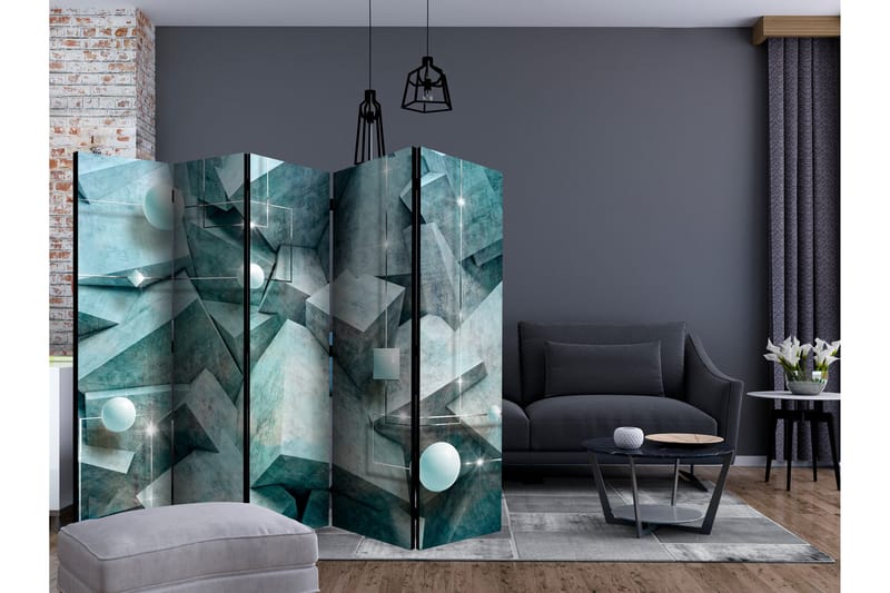 Rumsavdelare Concrete Cubes Green II 225x172 cm - Artgeist sp. z o. o. - Vikskärm - Rumsavdelare