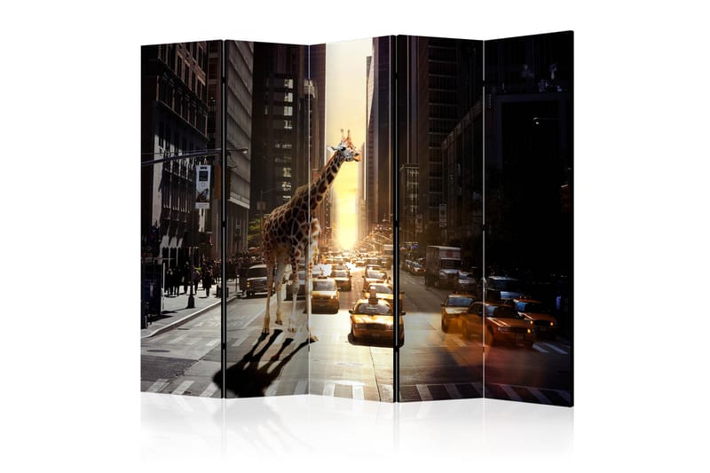 Rumsavdelare Giraffe in the Big City II 225x172 cm - Artgeist sp. z o. o. - Vikskärm - Rumsavdelare