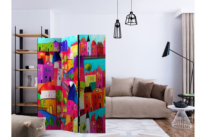 Rumsavdelare Rainbow-Hued Town 135x172 cm - Artgeist sp. z o. o. - Inredning - Rumsavdelare - Vikskärm