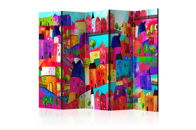 Rumsavdelare Rainbow-Hued Town II 225x172 cm - Artgeist sp. z o. o. - Vikskärm - Rumsavdelare