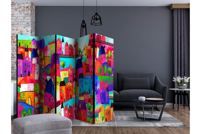 Rumsavdelare Rainbow-Hued Town II 225x172 cm - Artgeist sp. z o. o. - Inredning - Rumsavdelare - Vikskärm