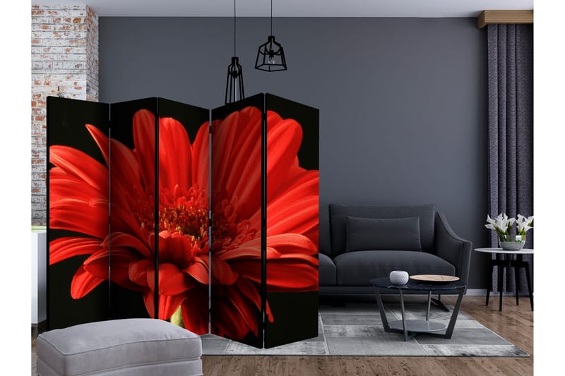 Rumsavdelare - Red gerbera flower II 225x172 - Artgeist sp. z o. o. - Inredning - Rumsavdelare - Vikskärm
