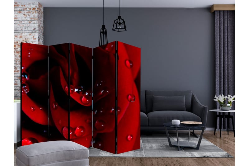 Rumsavdelare - Red rose with water drops II 225x172 - Artgeist sp. z o. o. - Inredning - Rumsavdelare - Vikskärm