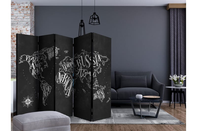 Rumsavdelare - Retro Continents (Black) II 225x172 - Artgeist sp. z o. o. - Inredning - Rumsavdelare - Vikskärm