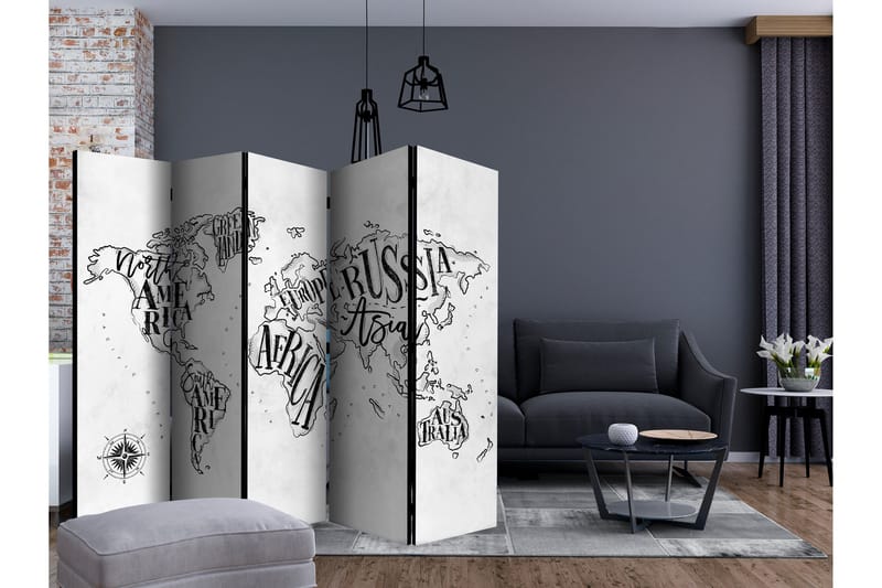 Rumsavdelare - Retro Continents (Grey) II 225x172 - Artgeist sp. z o. o. - Inredning - Rumsavdelare - Vikskärm