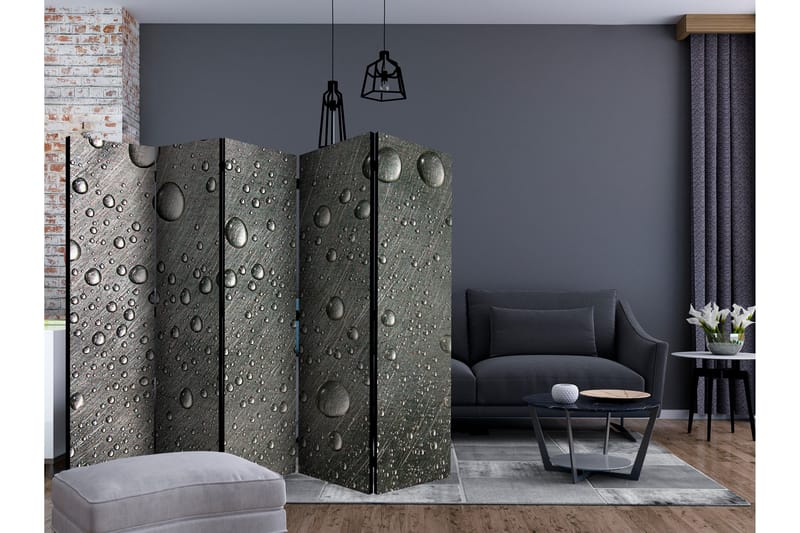 Rumsavdelare - Steel surface with water drops II 225x172 - Artgeist sp. z o. o. - Inredning - Rumsavdelare - Vikskärm