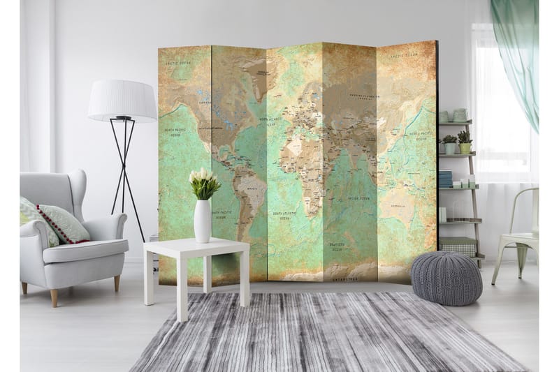 Rumsavdelare Turquoise World Map 225x172 - Artgeist sp. z o. o. - Inredning - Rumsavdelare - Vikskärm