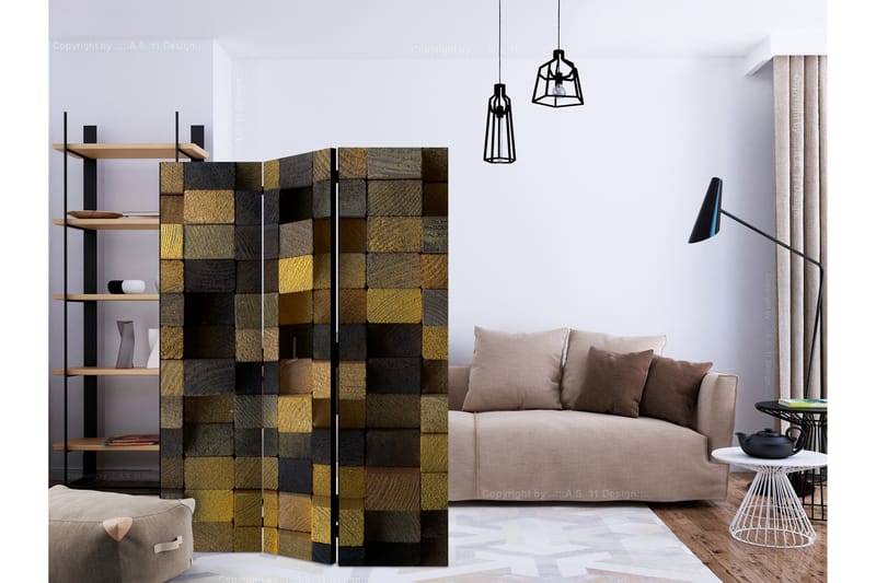 Rumsavdelare - Wooden cubes 135x172 - Artgeist sp. z o. o. - Inredning - Rumsavdelare - Vikskärm