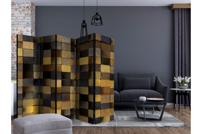 Rumsavdelare - Wooden cubes II 225x172 - Artgeist sp. z o. o. - Inredning - Rumsavdelare - Vikskärm