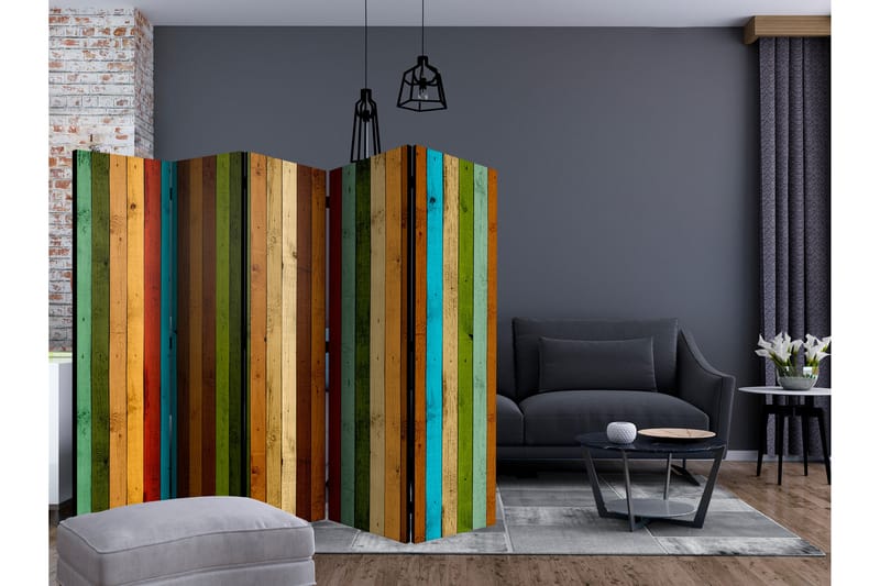 Rumsavdelare Wooden Rainbow II 225x172 cm - Artgeist sp. z o. o. - Vikskärm - Rumsavdelare