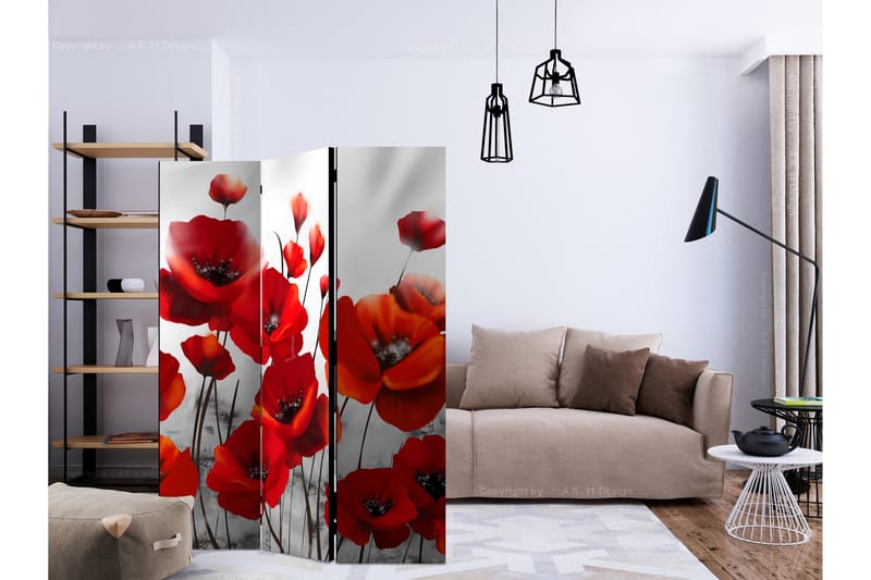 Rumsavdelare Poppies in the Moonlight 135x172 cm - Artgeist sp. z o. o. - Vikskärm - Rumsavdelare