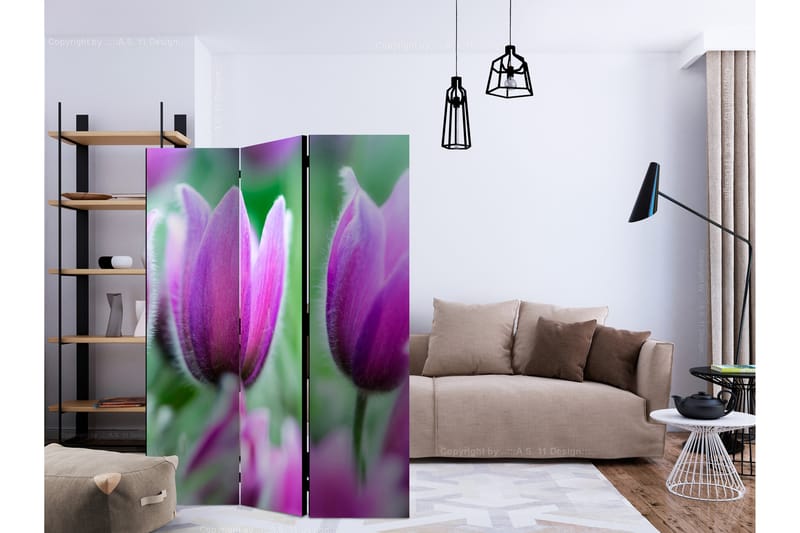 Rumsavdelare Purple Spring Tulips 135x172 cm - Artgeist sp. z o. o. - Vikskärm - Rumsavdelare