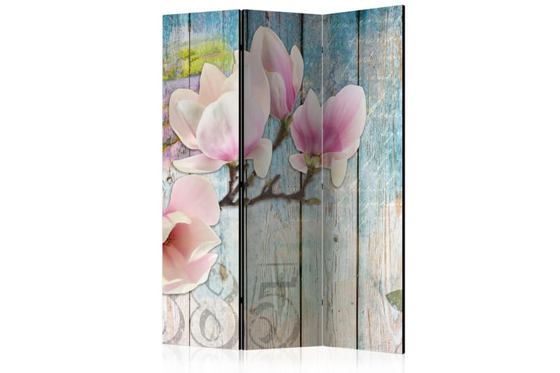 Rumsavdelare - Pink Flowers on Wood 135x172 - Artgeist sp. z o. o. - Inredning - Rumsavdelare - Vikskärm