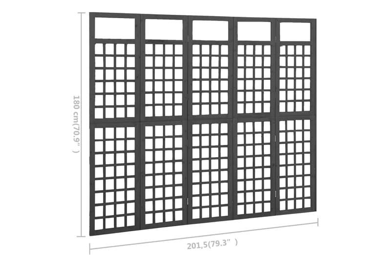 Rumsavdelare/Spaljé 5 paneler massiv gran svart 201,5x180 cm - Svart - Inredning - Rumsavdelare - Vikskärm