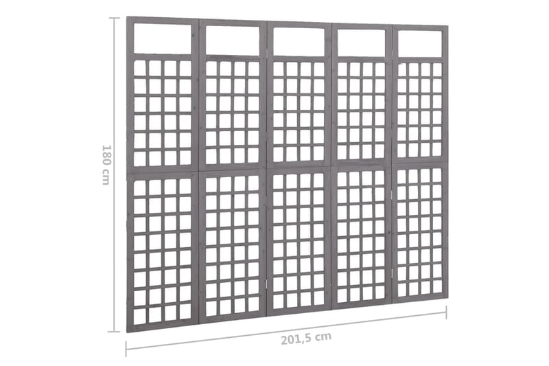 Rumsavdelare/Spaljé 5 paneler massiv furu grå 201,5x180 cm - Grå - Vikskärm - Rumsavdelare