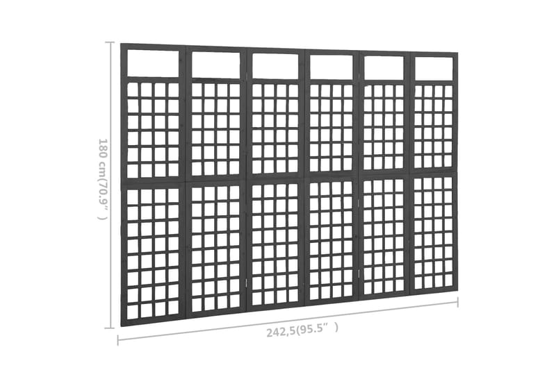 Rumsavdelare/Spaljé 6 paneler massiv gran svart 242,5x180 cm - Svart - Vikskärm - Rumsavdelare