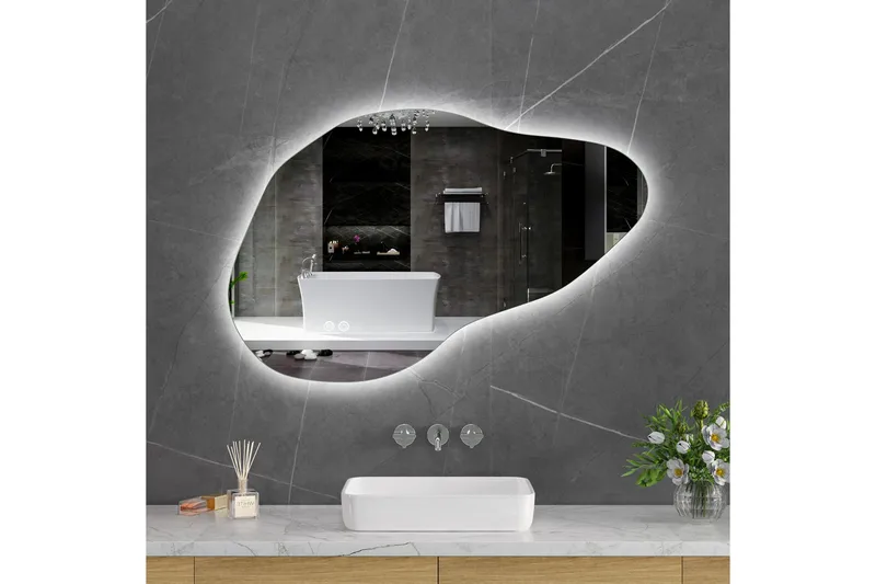 Badrumsspegel 100x65 cm med LED-belysning och anti-fog, undefined