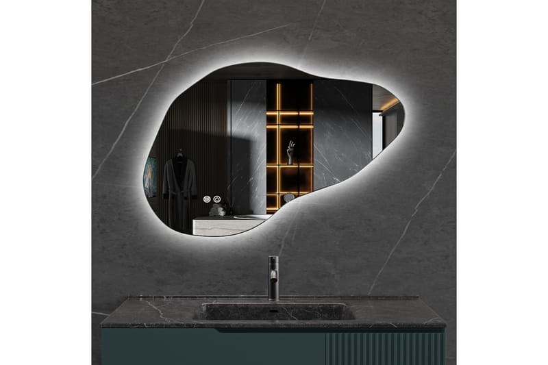 Badrumsspegel 90x60 cm med LED-belysning och anti-fog, undefined