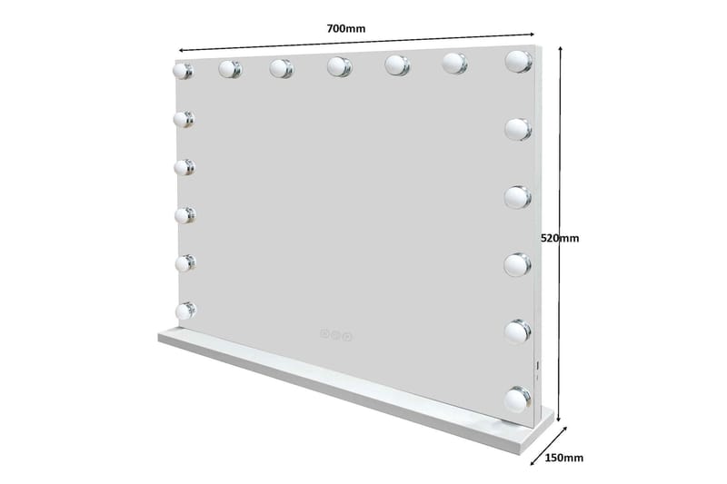 Glow Stor sminkspegel 70 cm med belysning lampor - Hollywood spegel med USB-charging - Vit - Inredning - Speglar - Sminkspegel