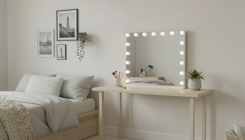 Glow Stor sminkspegel 70 cm med belysning lampor - Hollywood spegel med USB-charging - Vit - Inredning - Speglar - Sminkspegel