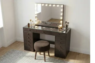 Glow Stor sminkspegel 80 cm med belysning lampor - Hollywood spegel med USB-charging - Brun - Inredning - Speglar - Spegel med belysning