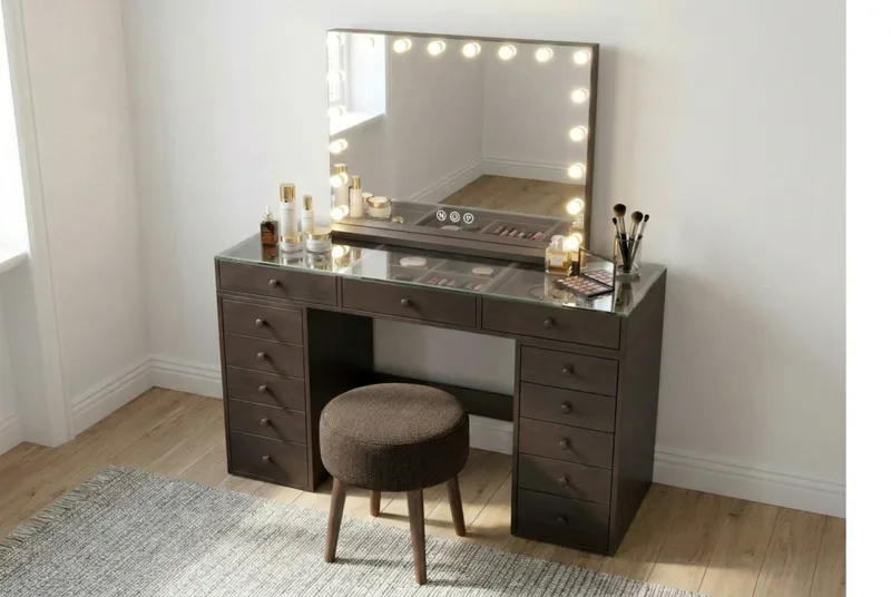 Glow Stor sminkspegel 80 cm med belysning lampor - Hollywood spegel med USB-charging - Brun - Inredning - Speglar - Spegel med belysning