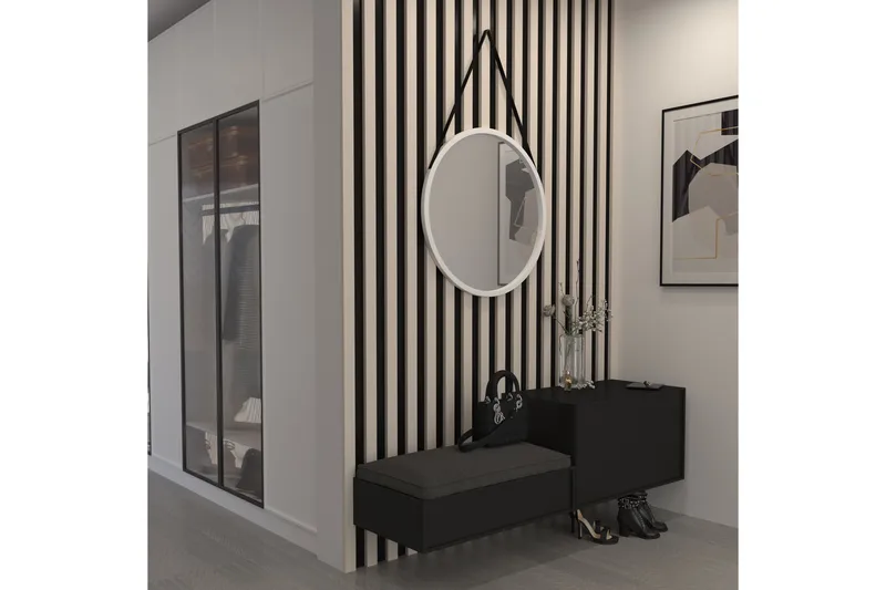 Grace Vägghängd Spegel Rund 60 cm, Svart