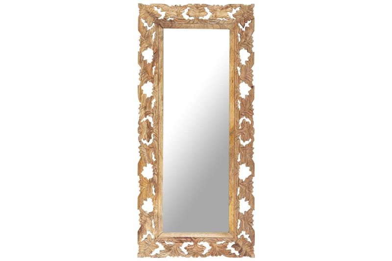Handsnidad spegel brun 110x50 massivt mangoträ - Brun - Väggspegel - Hallspegel