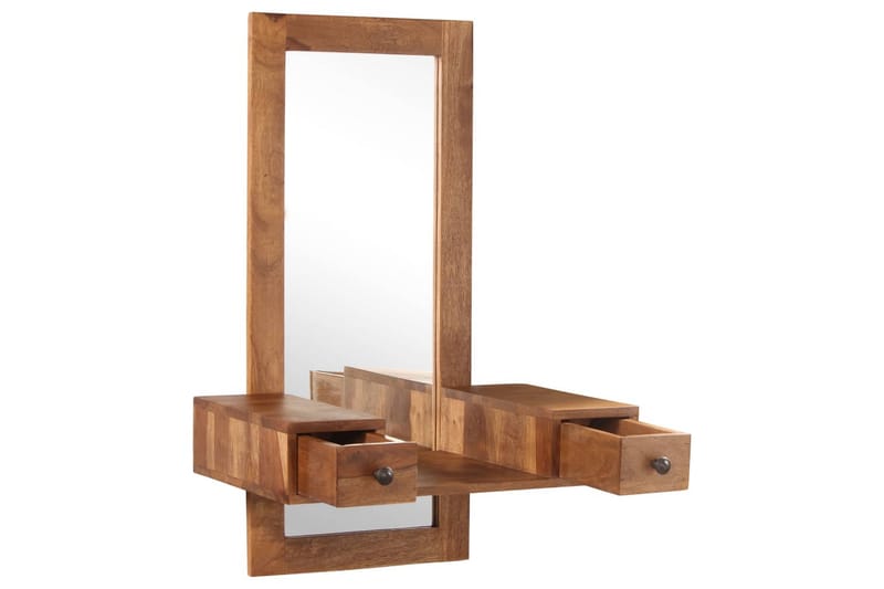 Sminkspegel med 2 lådor massivt sheshamträ - Brun - Sminkspegel - Badrumstillbehör