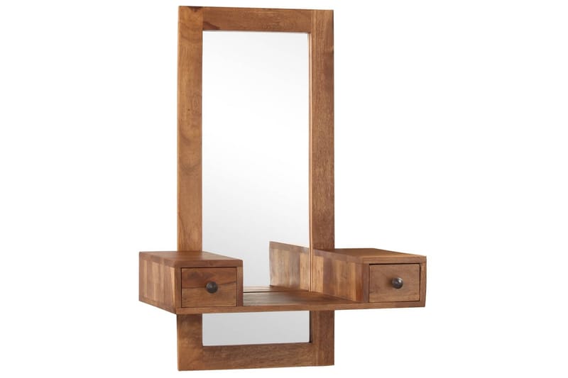 Sminkspegel med 2 lådor massivt sheshamträ - Brun - Sminkspegel - Badrumstillbehör