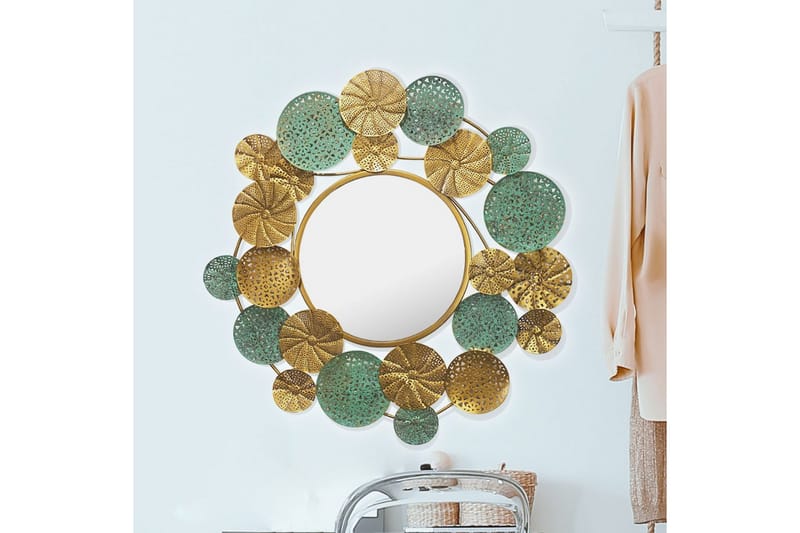 Spegel Wohnling Tvåfärgad guldpatina rund 80 cm modern - Inredning - Speglar - Väggspegel