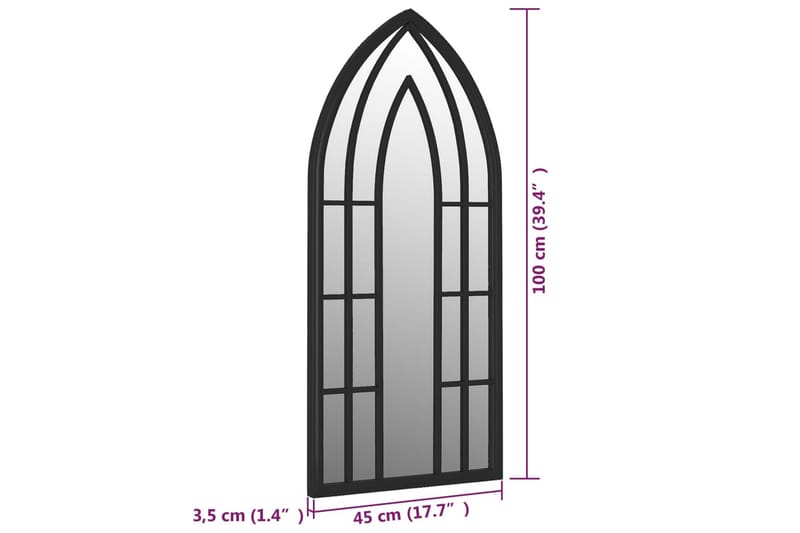 Trädgårdsspegel svart 100x45 cm järn för utomhusbruk - Svart - Väggspegel - Hallspegel