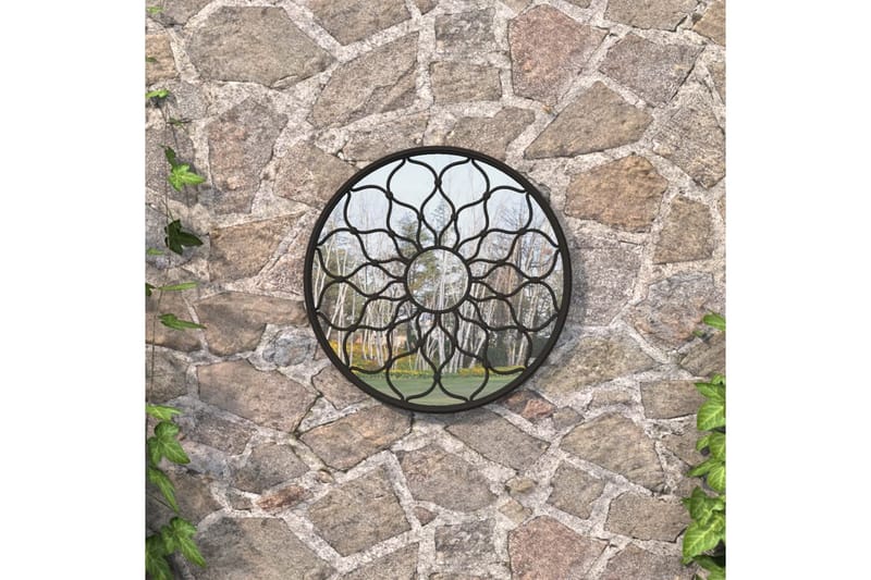 Trädgårdsspegel svart 60x3 cm rund järn för utomhusbruk - Svart - Väggspegel - Hallspegel