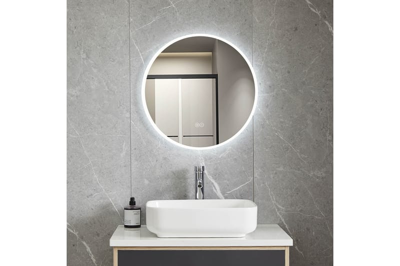 Badrumsspegel Rund 60 cm med LED-belysning och anti-fog, Lyfco