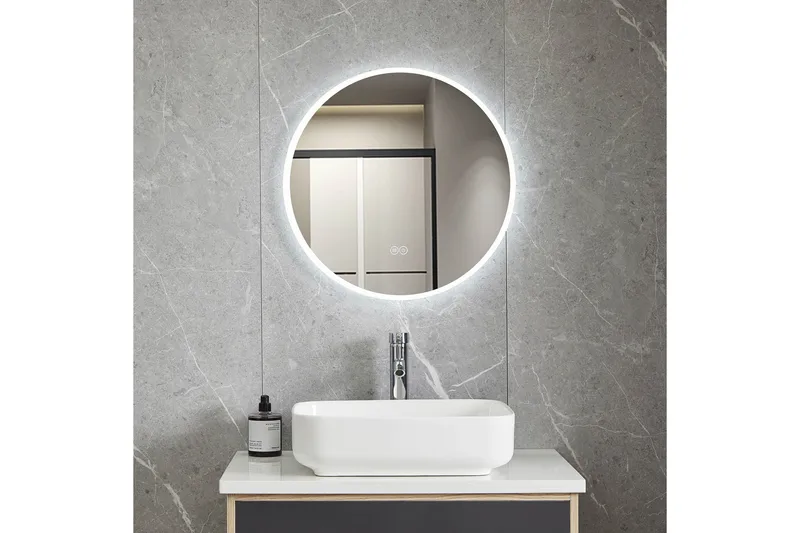 Badrumsspegel Rund 60 cm med LED-belysning och anti-fog, Lyfco
