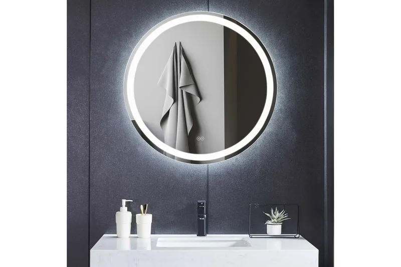 Badrumsspegel Rund 80 cm med LED-belysning, anti-fog och dimmer, Lyfco