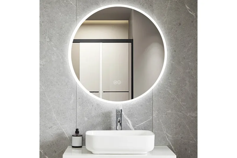 Badrumsspegel Rund 80 cm med LED-belysning och anti-fog, Lyfco