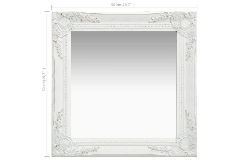 Väggspegel barockstil 50x50 cm vit - Vit - Väggspegel - Hallspegel