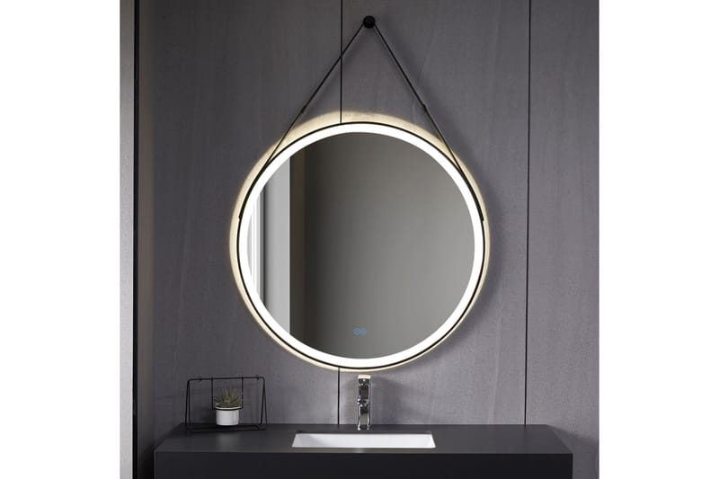 Rund spegel med hängrem Rund 60 cm Svart - Lyfco - Väggspegel - Hallspegel
