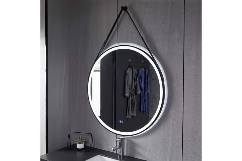 Rund spegel med hängrem Rund 60 cm Svart - Lyfco - Väggspegel - Hallspegel