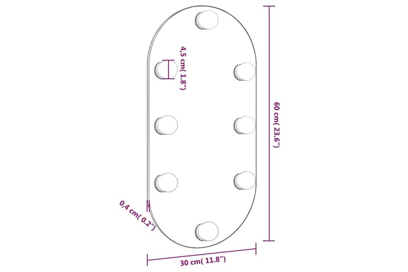 Spegel med LED-lampor 60x30 cm glas oval - Silver - Väggspegel - Hallspegel