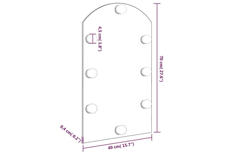 Spegel med LED-lampor 70x40 cm glas valvformad (335864+32608 - Silver - Inredning - Speglar - Väggspegel