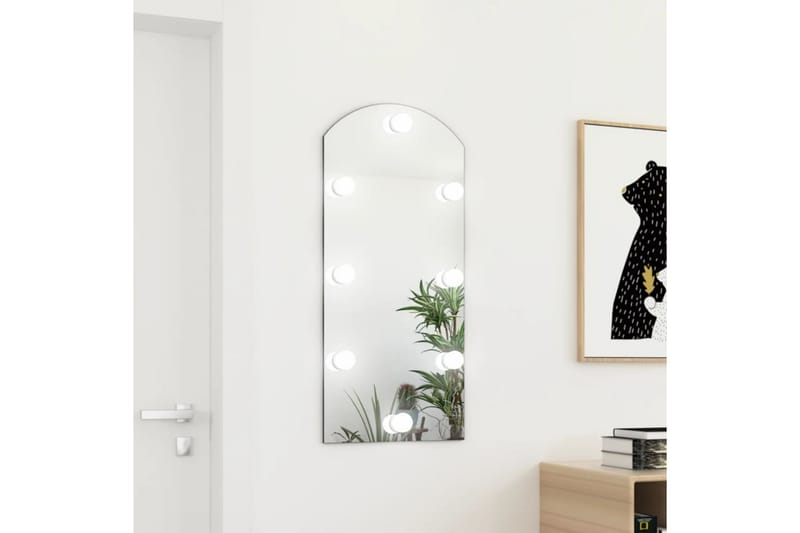 Spegel med LED-lampor 90x45 cm glas valvformad (335864+32608 - Silver - Inredning - Speglar - Väggspegel
